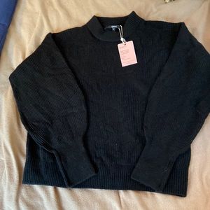 NWT black large moc neck sweater merino wool alpaca and nylon w balloon sleeves